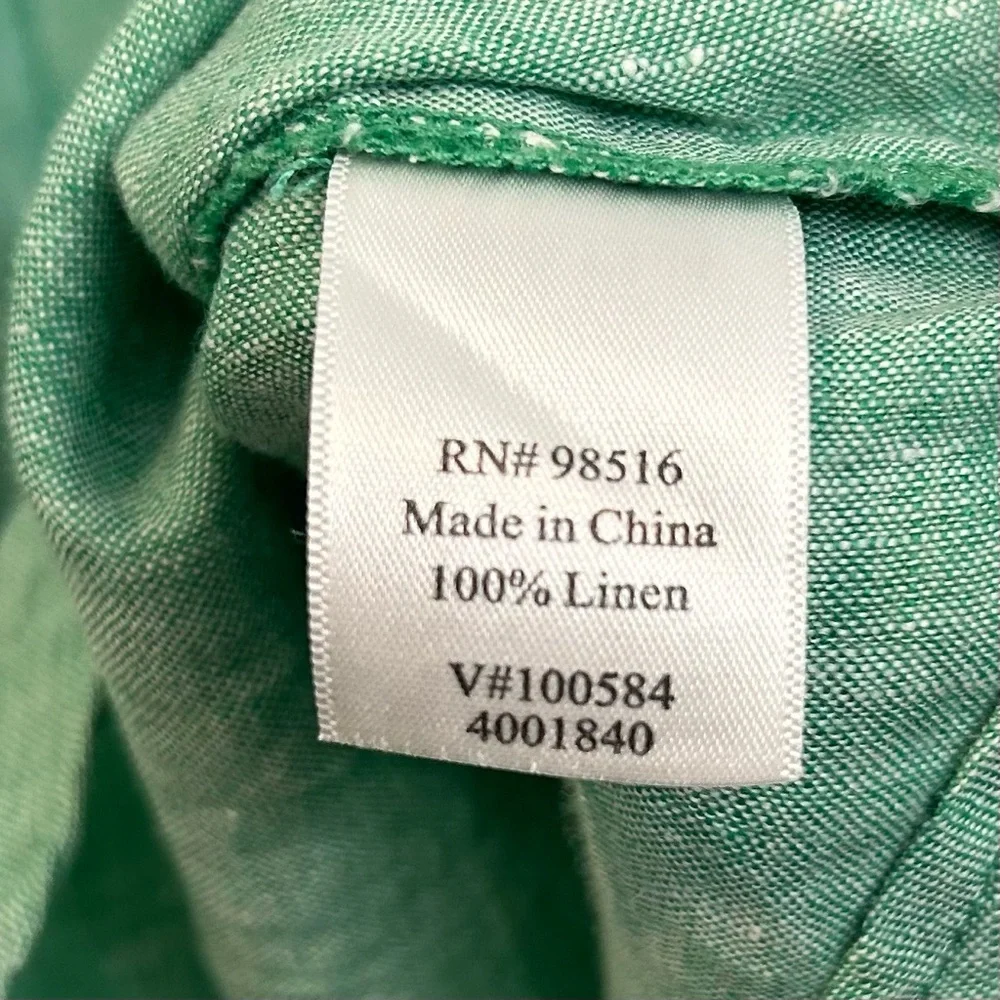 Coldwater Creek 100% Linen Button Up Blouse Quarter Length Sleeves Green Size L - Picture 7 of 11